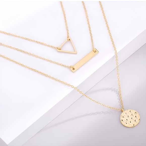 14K Gold Dainty Layered Pendant Necklace - Picture 2 of 3